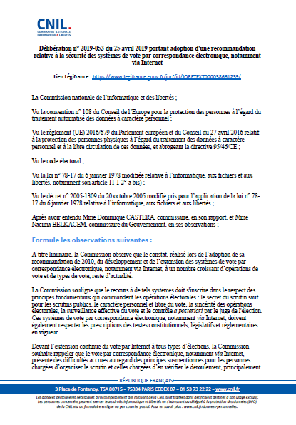 Recommandation - Mise en oeuvre du droit d'accès au fichier électoral