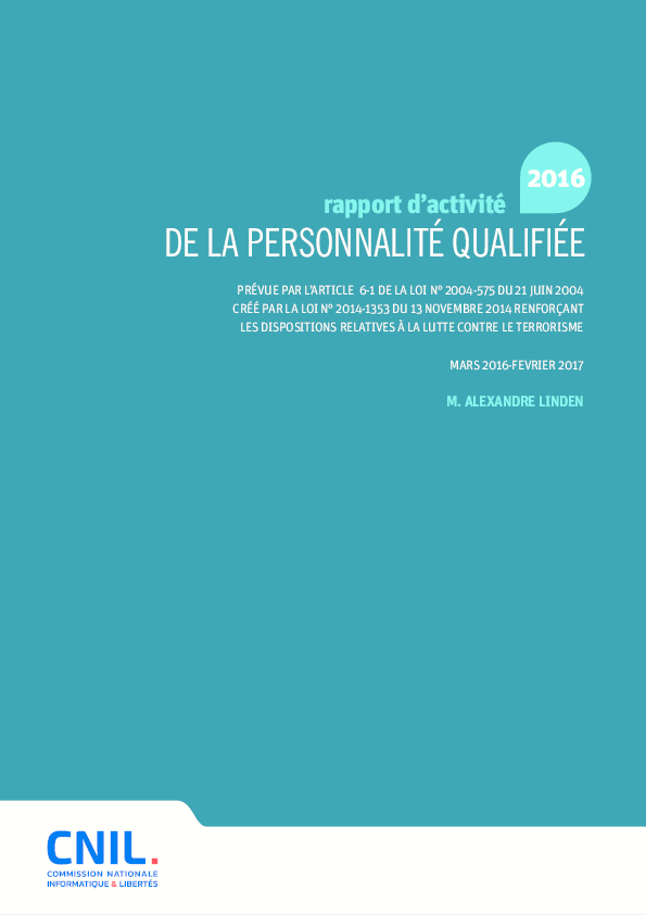 Rapport d'activité 2016 de la personnalité qualifiée