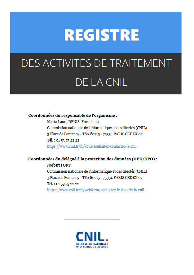Registre des activités de traitement de la CNIL - décembre 2019