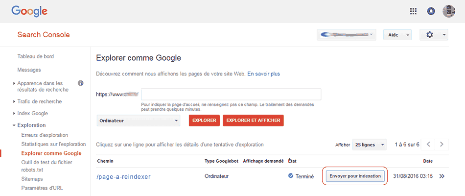 5- Google search console envoyer pour indexation