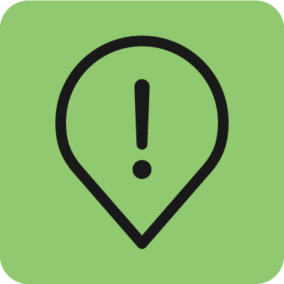 Icone - Géolocalisation, point d'exclamation
