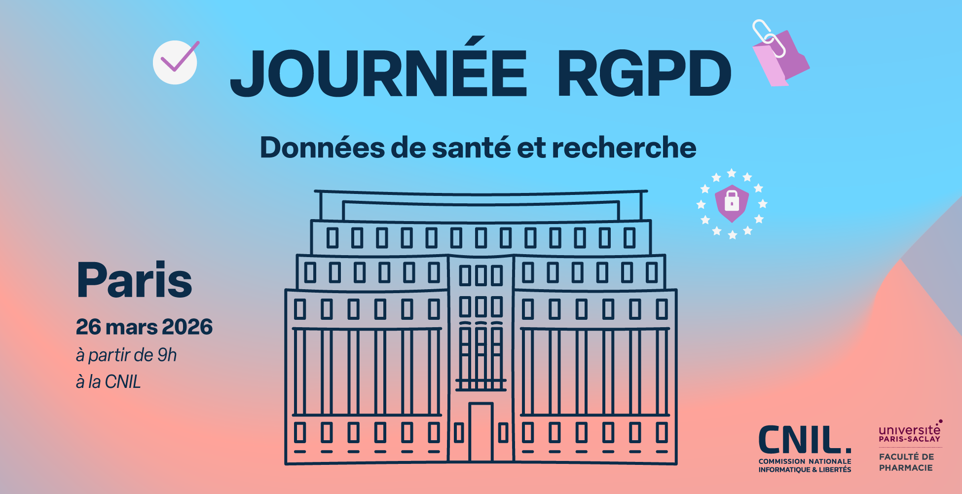 Journée RGPD : Données de santé et recherche. Paris le 26 mars 2026 à partir de 9h à la CNIL