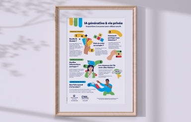 Affiche CNIL et PIPC : IA générative et vie privée — 4 questions à se poser avant d'utiliser une IA pour protéger ses données personnelles